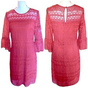 NWT! GORGEOUS R & K LACE OVERLAY STRAWBERRY MIDI DRESS